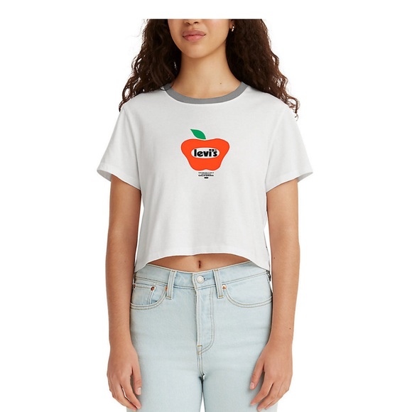Levi's Tops - Levi's Cropped Graphic Jordie Tee Apple Poster White